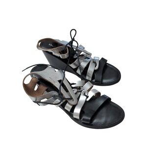 Matisse Women's black and metallic silver wedge sandals lace up size 8.5 M